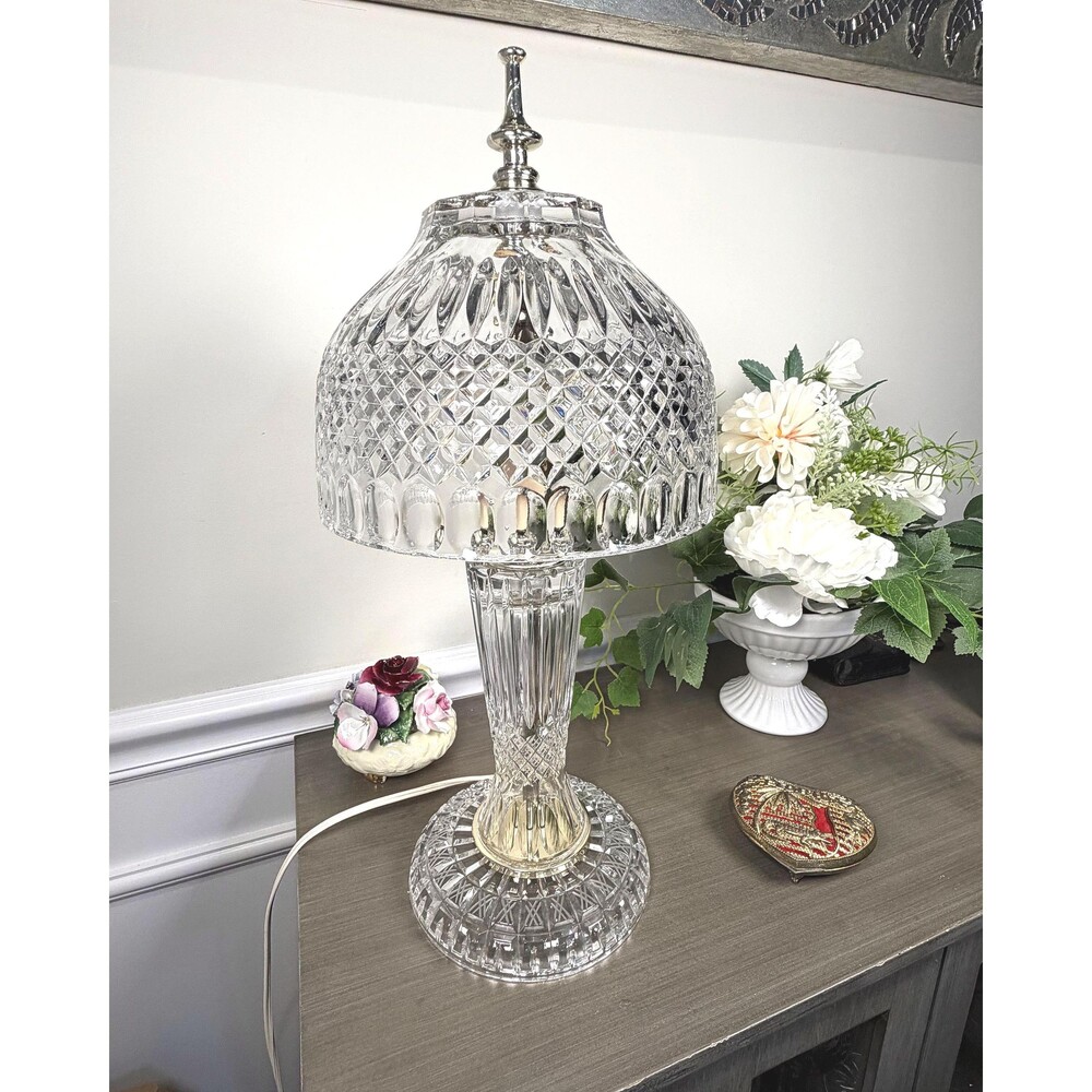 Anna Hutte West Germany Cut Lead Crystal Table Lamp Boudoir Accent Light VGT